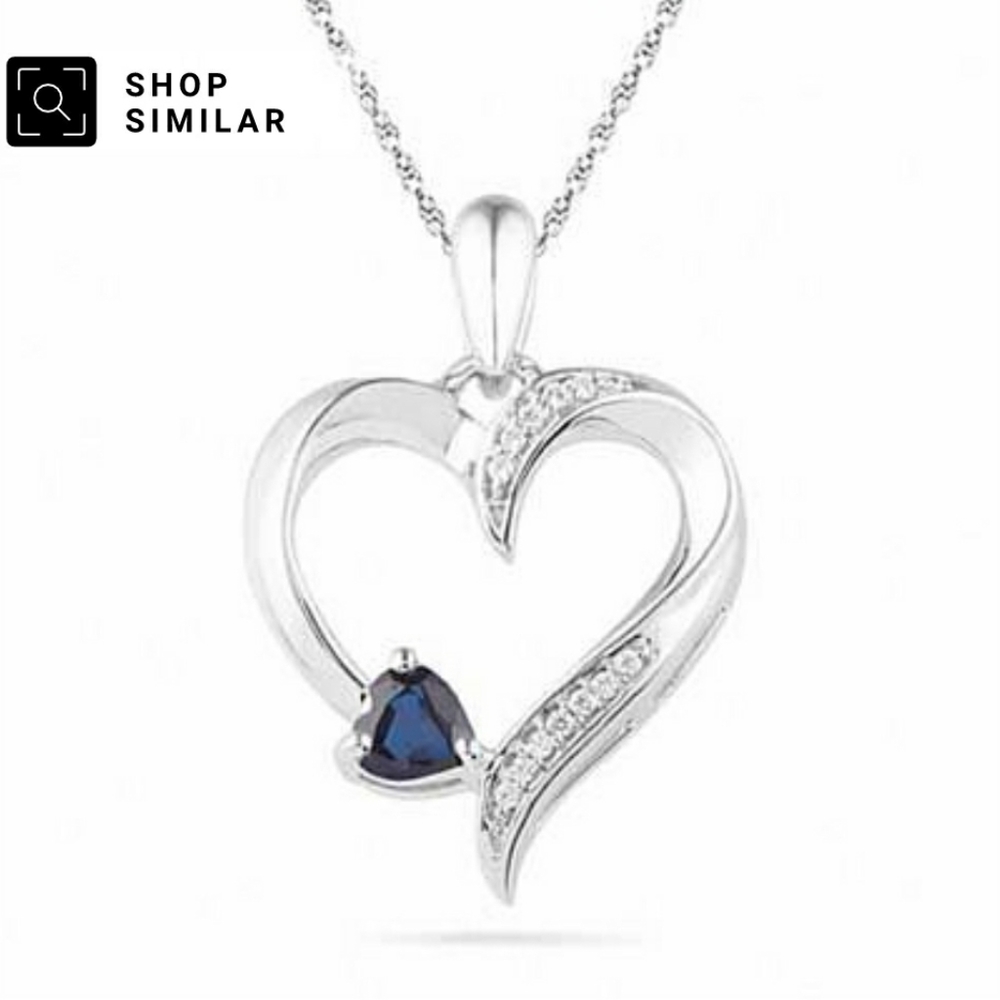 Zales Blue Sapphire + Sterling Silver Heart Necklace